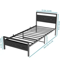 Okwish Lit Simple 90x200 cm - Lit en Métal Noir Robuste Gain de Place pour Petite Chambre - Sans Matelas* Lit Simple