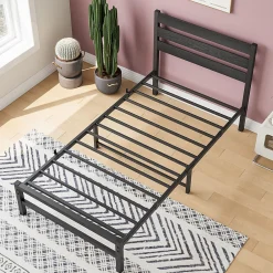 Okwish Lit Simple 90x200 cm - Lit en Métal Noir Contemporain et Durable pour Chambre Ado - Sans Matelas* Lit Simple