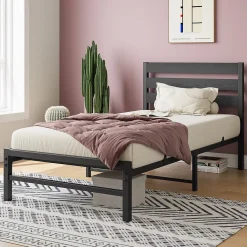 Okwish Lit Simple 90x200 cm - Lit en Métal Noir Contemporain et Durable pour Chambre Ado - Sans Matelas* Lit Simple