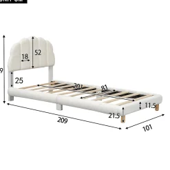 Lit Simple 90x200 cm - Lit Enfant Junior avec Tête de Lit en Peluche - Sans Matelas - Blanc><noscript><img width=