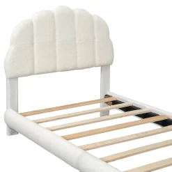 Lit Simple 90x200 cm - Lit Enfant Junior avec Tête de Lit en Peluche - Sans Matelas - Blanc><noscript><img width=