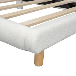 Lit Simple 90x200 cm - Lit Enfant Junior avec Tête de Lit en Peluche - Sans Matelas - Blanc><noscript><img width=