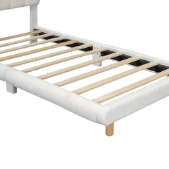 Lit Simple 90x200 cm - Lit Enfant Junior avec Tête de Lit en Peluche - Sans Matelas - Blanc><noscript><img width=