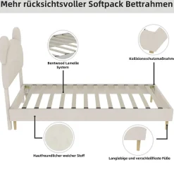 Okwish Lit Simple 90x200 cm - Lit Enfant avec Tête Cartoon Capitonnée et Cadre Bas, Velours Beige, sans Matelas*Enfant Lit Enfant