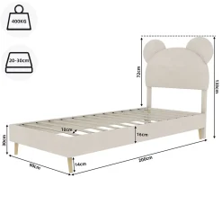 Okwish Lit Simple 90x200 cm - Lit Enfant avec Tête Cartoon Capitonnée et Cadre Bas, Velours Beige, sans Matelas*Enfant Lit Enfant
