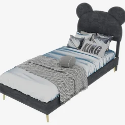 Okwish Lit Simple 90x200 cm - Lit Enfant avec Tête Cartoon Capitonnée et Cadre Bas, Velours Gris, sans Matelas*Enfant Lit Enfant