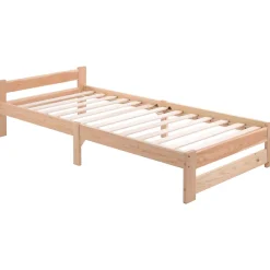Okwish Lit Simple 90x200 cm - Lit Futon Naturel avec Tête de Lit en Bois Massif - Sommier Inclus - Minimaliste Scandinave - Sans Matelas* Lit Simple