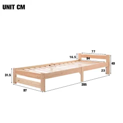 Okwish Lit Simple 90x200 cm - Lit Futon Naturel avec Tête de Lit en Bois Massif - Sommier Inclus - Minimaliste Scandinave - Sans Matelas* Lit Simple
