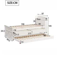 Okwish Lit Simple 90x190 cm - Lit Junior avec Tiroirs Coulissants et Table de Chevet avec Étageres, Prise USB - Bois Massif - Blanc* Lit Simple