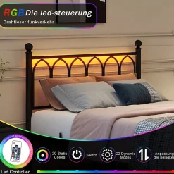 Lit Simple 120x200 cm - Lit Métal Ado Vintage avec LED et Ports USB, Barres Acier Renforcées, Sans Matelas - Métal Noir><noscript><img width=