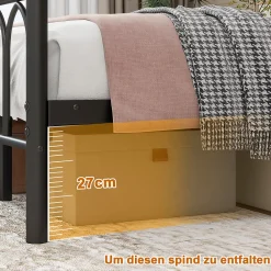 Lit Simple 120x200 cm - Lit Métal Ado Vintage avec LED et Ports USB, Barres Acier Renforcées, Sans Matelas - Métal Noir><noscript><img width=