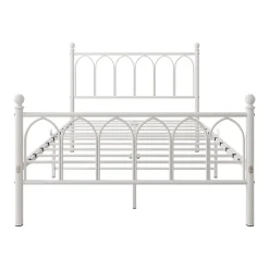Okwish Lit Simple 120x200 cm - Lit Métal Ado Vintage avec LED et Ports USB, Barres Acier Renforcées, Sans Matelas - Métal Blanc* Lit Simple