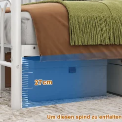 Okwish Lit Simple 120x200 cm - Lit Métal Ado Vintage avec LED et Ports USB, Barres Acier Renforcées, Sans Matelas - Métal Blanc* Lit Simple