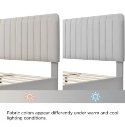 Lit simple 90x200 cm - Lit rembourré avec tête de lit capitonnée - Lin - Matelas Inclus - Gris-Beige><noscript><img width=