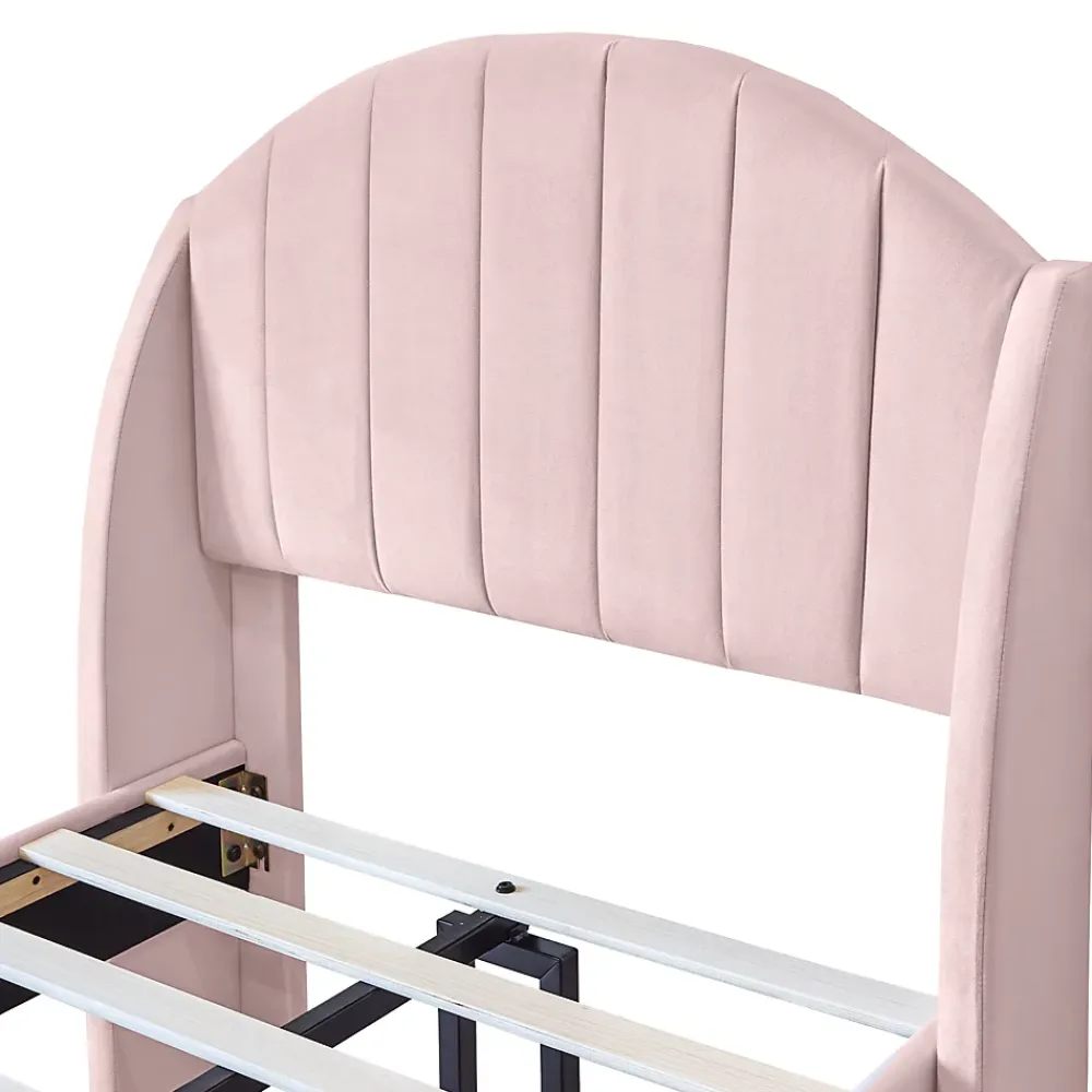 Okwish Lit Simple 90x200 cm - Lit Rembourré ado - Velours - Sans Matelas - Rose* Lit Simple