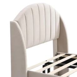 Okwish Lit Simple 90x200 cm - Lit Rembourré ado - Velours - Sans Matelas - Beige* Lit Simple