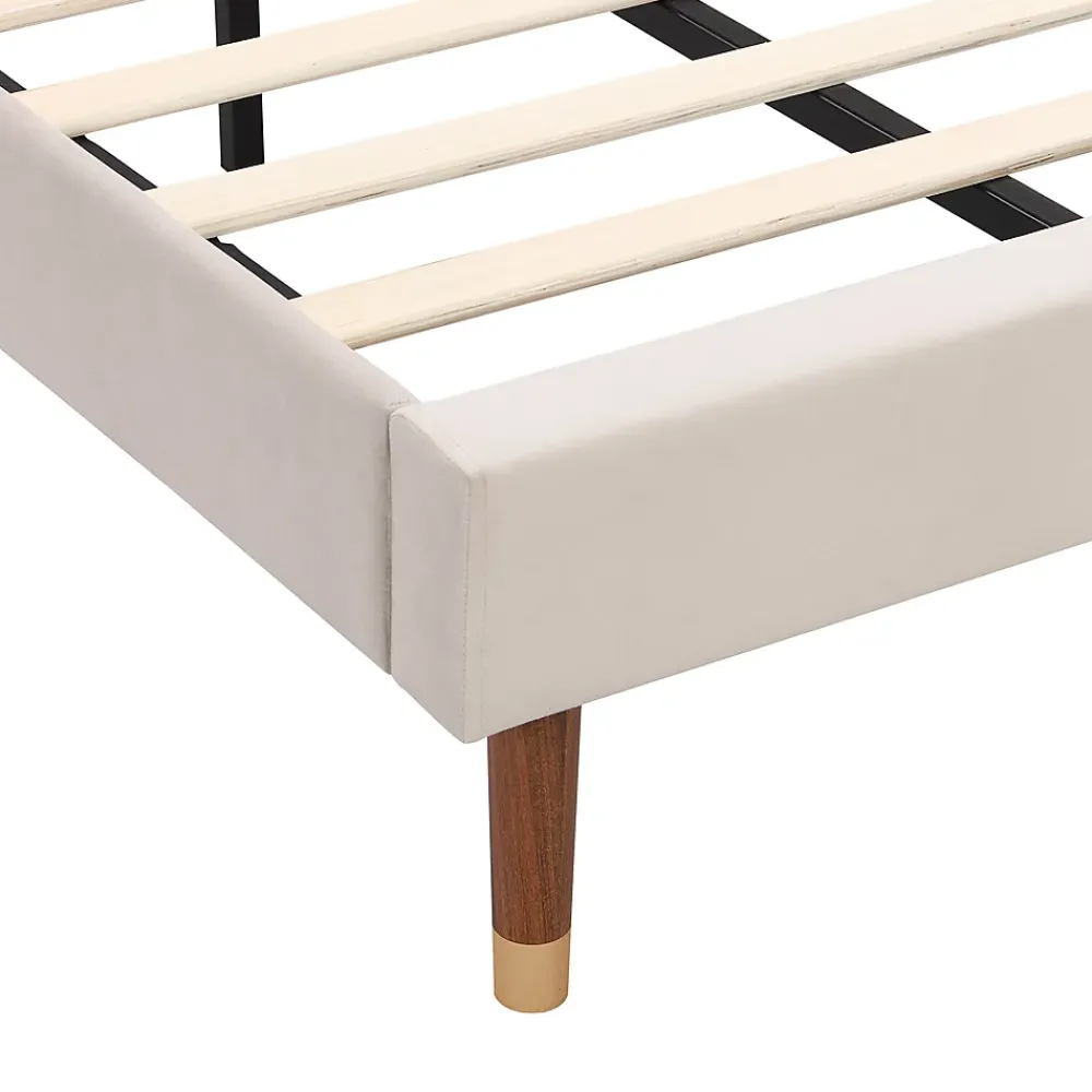 Okwish Lit Simple 90x200 cm - Lit Rembourré ado - Velours - Sans Matelas - Beige* Lit Simple