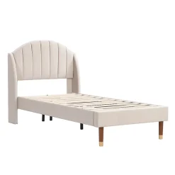 Okwish Lit Simple 90x200 cm - Lit Rembourré ado - Velours - Sans Matelas - Beige* Lit Simple