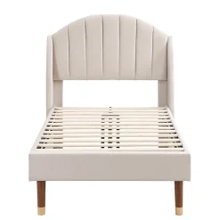 Okwish Lit Simple 90x200 cm - Lit Rembourré ado - Velours - Sans Matelas - Beige* Lit Simple