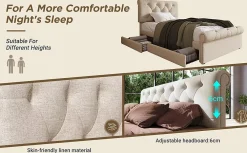 Okwish Lit simple 90x200 cm - Lit simple capitonné avec 2 Tiroirs et Tête de Lit Réglable, Gris Clair, Sans Matelas* Lit Simple