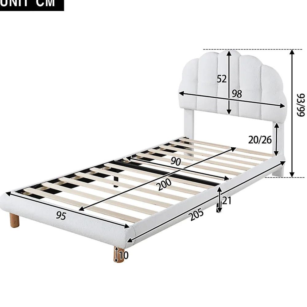Generique Lit simple 90x200 cm avec tête de lit, sommier en bois, cadre plateforme, pour enfant, blanc*Enfant Lit Enfant