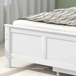 Lit Simple 90x200 cm Bois - Lit Ado ou Adulte avec Rangement Intégré sous le Sommier - Sans Matelas - Bois de Pin + MDF - Blanc><noscript><img width=