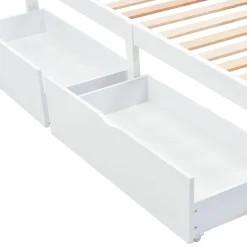 Lit Simple 90x200 cm Bois - Lit Ado ou Adulte avec Rangement Intégré sous le Sommier - Sans Matelas - Bois de Pin + MDF - Blanc><noscript><img width=