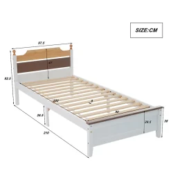 Lit simple 90x200 cm en bois de pin avec pied central, tête et pied en MDF, design Colour-Blocking blanc, lit pour ado et adulte><noscript><img width=