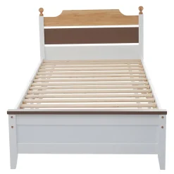 Lit simple 90x200 cm en bois de pin avec pied central, tête et pied en MDF, design Colour-Blocking blanc, lit pour ado et adulte><noscript><img width=