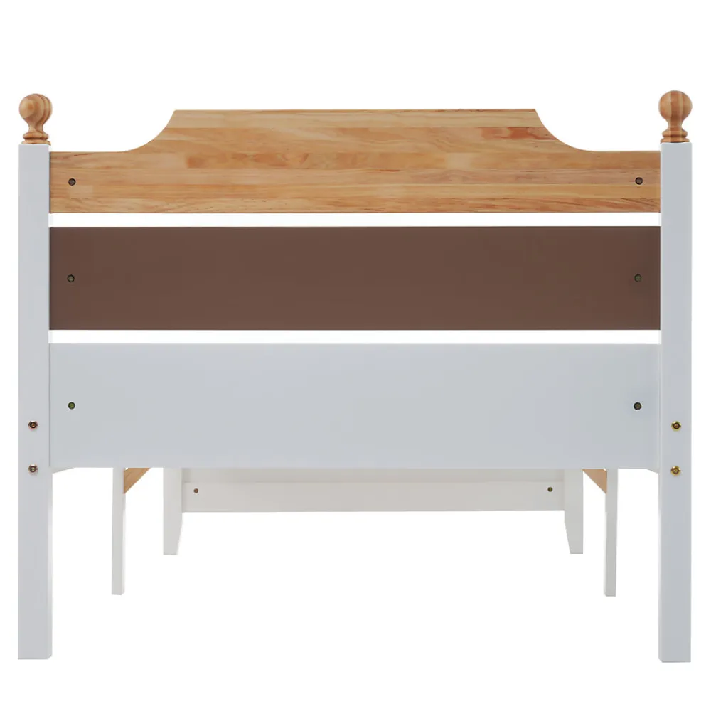 Lit simple 90x200 cm en bois de pin avec pied central, tête et pied en MDF, design Colour-Blocking blanc, lit pour ado et adulte>ProximaX Clearance