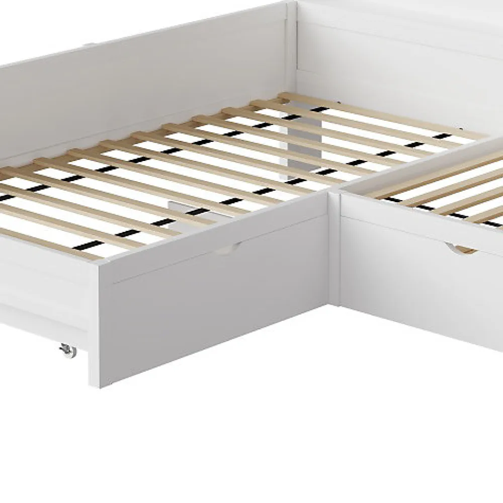 Lit simple 90x200 cm en forme de L - Avec lit gigogne et 1 tiroir - LED et port USB - MDF - Blanc (sans matelas)>ModernLuxe Hot