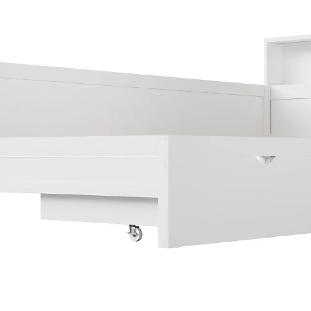 Lit simple 90x200 cm en forme de L - Avec lit gigogne et 1 tiroir - LED et port USB - MDF - Blanc (sans matelas)>ModernLuxe Hot