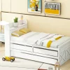 Redom Lit simple 90x190 cm en pin massif avec sommier tiroir table de chevet étagères port USB blanc* Lit Avec Rangement