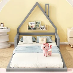 Lit Simple 90x200 cm en Pin Massif Gris, Design Minimaliste, Confort et Sécurité pour Chambre><noscript><img width=