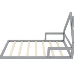 Lit Simple 90x200 cm en Pin Massif Gris, Design Minimaliste, Confort et Sécurité pour Chambre><noscript><img width=