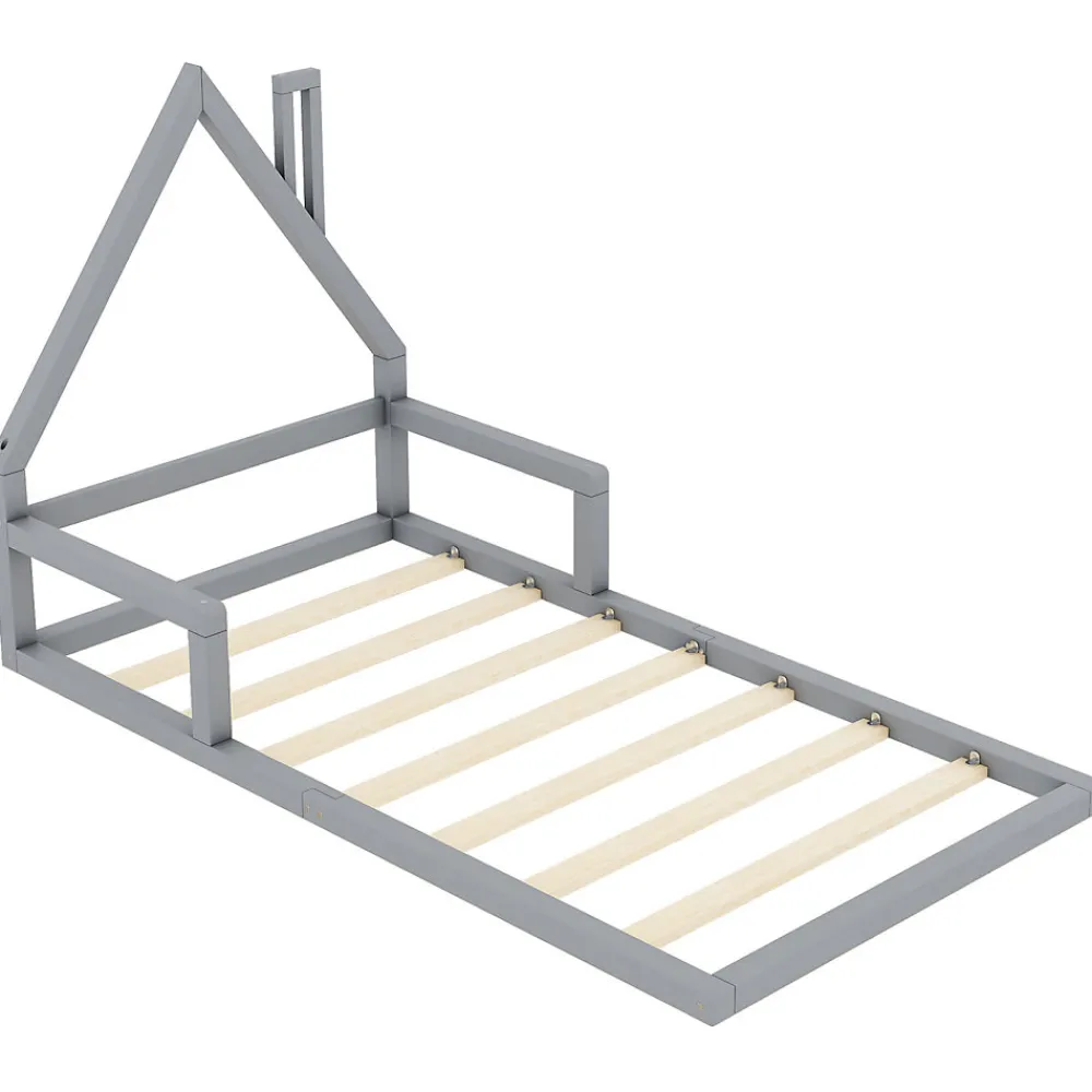 Lit Simple 90x200 cm en Pin Massif Gris, Design Minimaliste, Confort et Sécurité pour Chambre>ProximaX Online