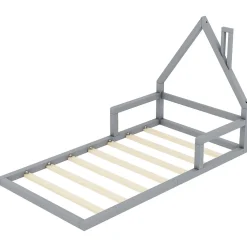 Lit Simple 90x200 cm en Pin Massif Gris, Design Minimaliste, Confort et Sécurité pour Chambre><noscript><img width=