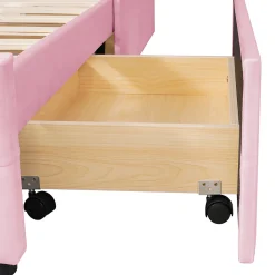 Lit simple 90x200 cm en velours beige avec sommier et 2 tiroirs, lit plat pour enfants, adolescents ou invités, rose><noscript><img width=