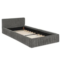 Okwish Lit Simple 90x200 cm enfant Capitonné, Tête de Lit, Structure Bois d'Eucalyptus Métal, Chenille Doux, Gris Foncé, Sans Matelas*Enfant Lit Enfant