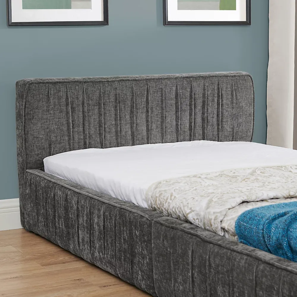 Okwish Lit Simple 90x200 cm enfant Capitonné, Tête de Lit, Structure Bois d'Eucalyptus Métal, Chenille Doux, Gris Foncé, Sans Matelas*Enfant Lit Enfant