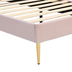 Okwish Lit simple 90x200 cm, Lit Capitonné avec Tête de Lit Coquillage Réglable et Pieds Dorés - Rose, Sans Matelas* Lit Simple