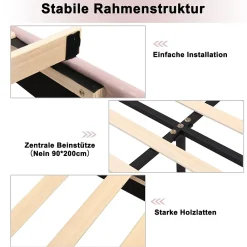 Okwish Lit simple 90x200 cm, Lit Capitonné avec Tête de Lit Coquillage Réglable et Pieds Dorés - Rose, Sans Matelas* Lit Simple