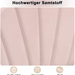 Okwish Lit simple 90x200 cm, Lit Capitonné avec Tête de Lit Coquillage Réglable et Pieds Dorés - Rose, Sans Matelas* Lit Simple