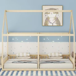 ProximaX Lit simple 90x200 cm modèle maison naturel, lit bas 2-en-1 pour enfants et adolescents, design ludique et multifonction*Enfant Lit Enfant