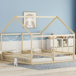 ProximaX Lit simple 90x200 cm modèle maison naturel, lit bas 2-en-1 pour enfants et adolescents, design ludique et multifonction*Enfant Lit Enfant