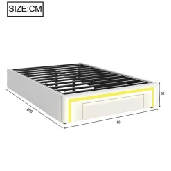 ModernLuxe Lit simple 90x200cm - 2 tiroirs - sans tête de lit - LED - blanc (matelas non inclus)* Lit Simple
