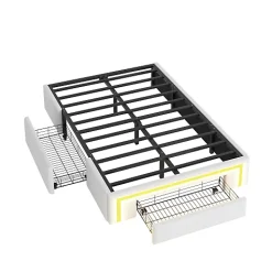 ModernLuxe Lit simple 90x200cm - 2 tiroirs - sans tête de lit - LED - blanc (matelas non inclus)* Lit Simple