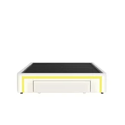 ModernLuxe Lit simple 90x200cm - 2 tiroirs - sans tête de lit - LED - blanc (matelas non inclus)* Lit Simple