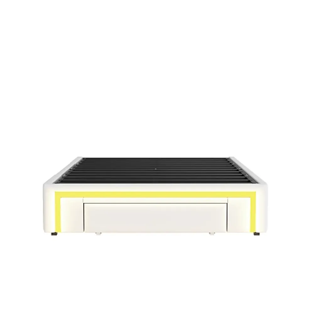 ModernLuxe Lit simple 90x200cm - 2 tiroirs - sans tête de lit - LED - blanc (matelas non inclus)* Lit Simple