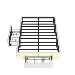 ModernLuxe Lit simple 90x200cm - 2 tiroirs - sans tête de lit - LED - blanc (matelas non inclus)* Lit Simple